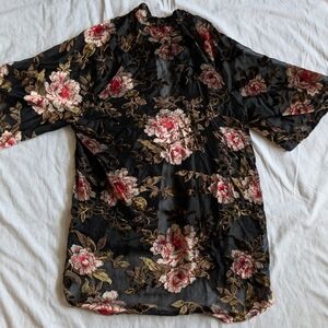 Sheer American Eagle Floral Velvet Burnout Kimono Size Medium